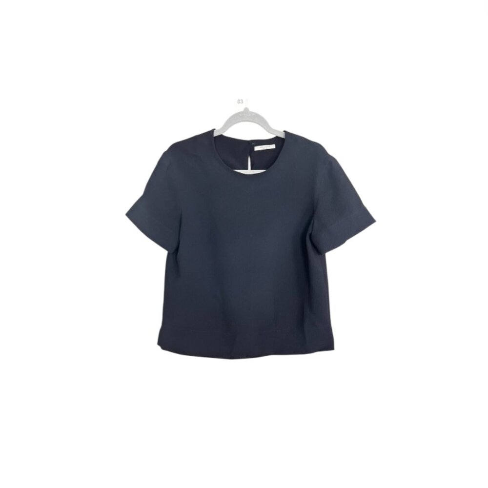 MM. Lafleur Top Black Textured Crepe Short Sleeve Blouse top
